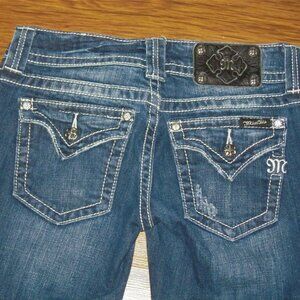 MISS ME Womens Denim Jeans Pants Size 26W x 30L Distressed Saddle Stitch Bootcut